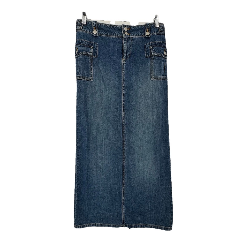 Old‎ Navy Womens Size 2 Y2K Denim Maxi Skirt Cargo Patch Pockets Blue Jean Boho
